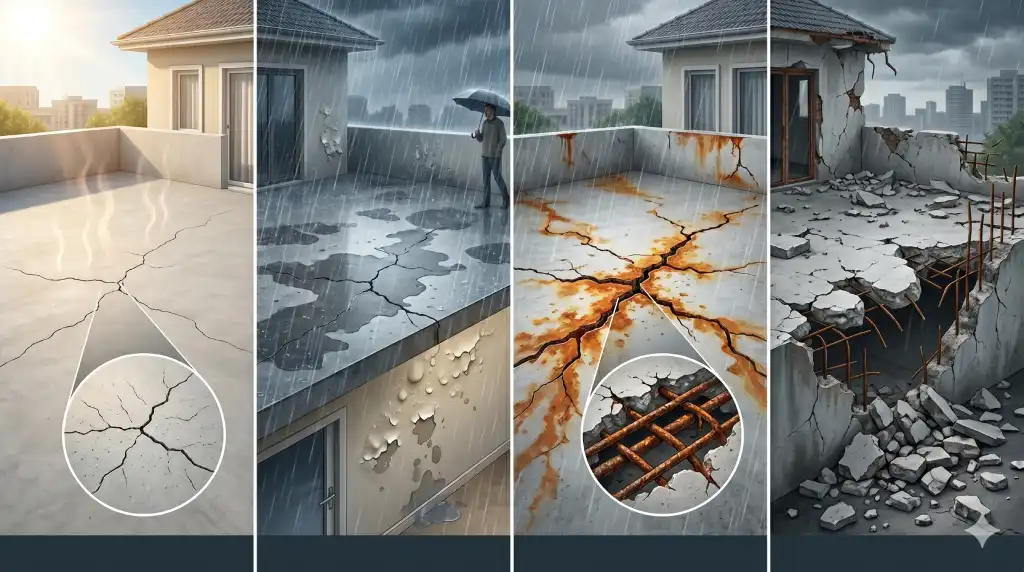 When Water Seeps, Damage Spreads: The 4 Stages of Terrace Decay